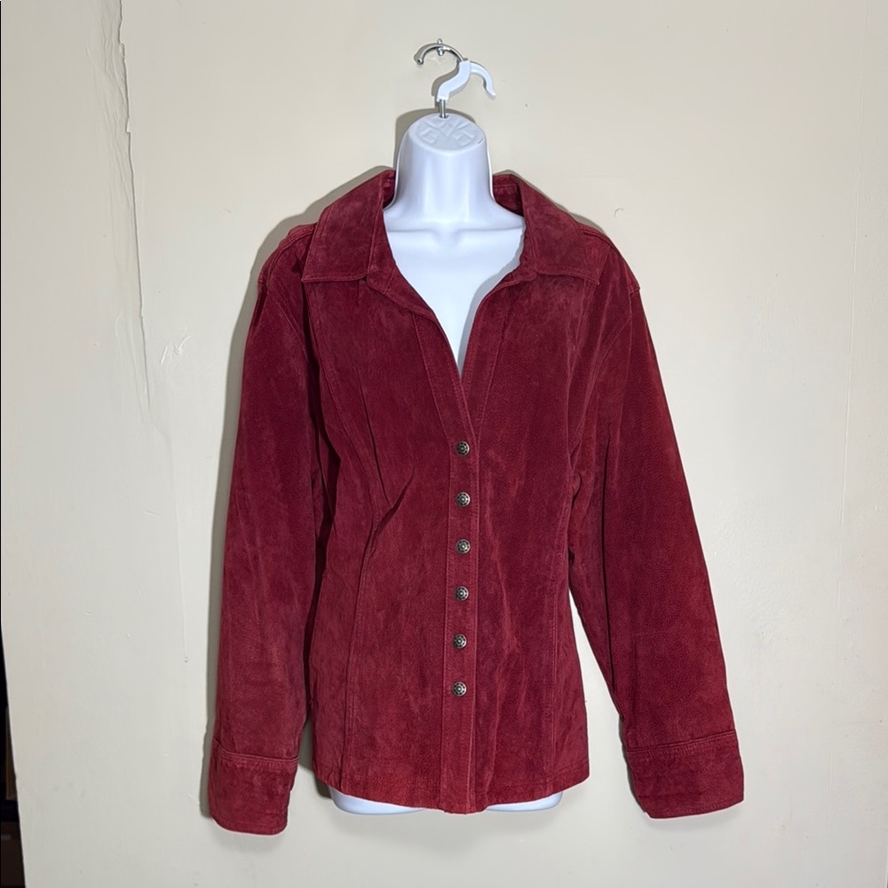 Dress Barn Red Long Sleeve Notched Collar Leather Jacket